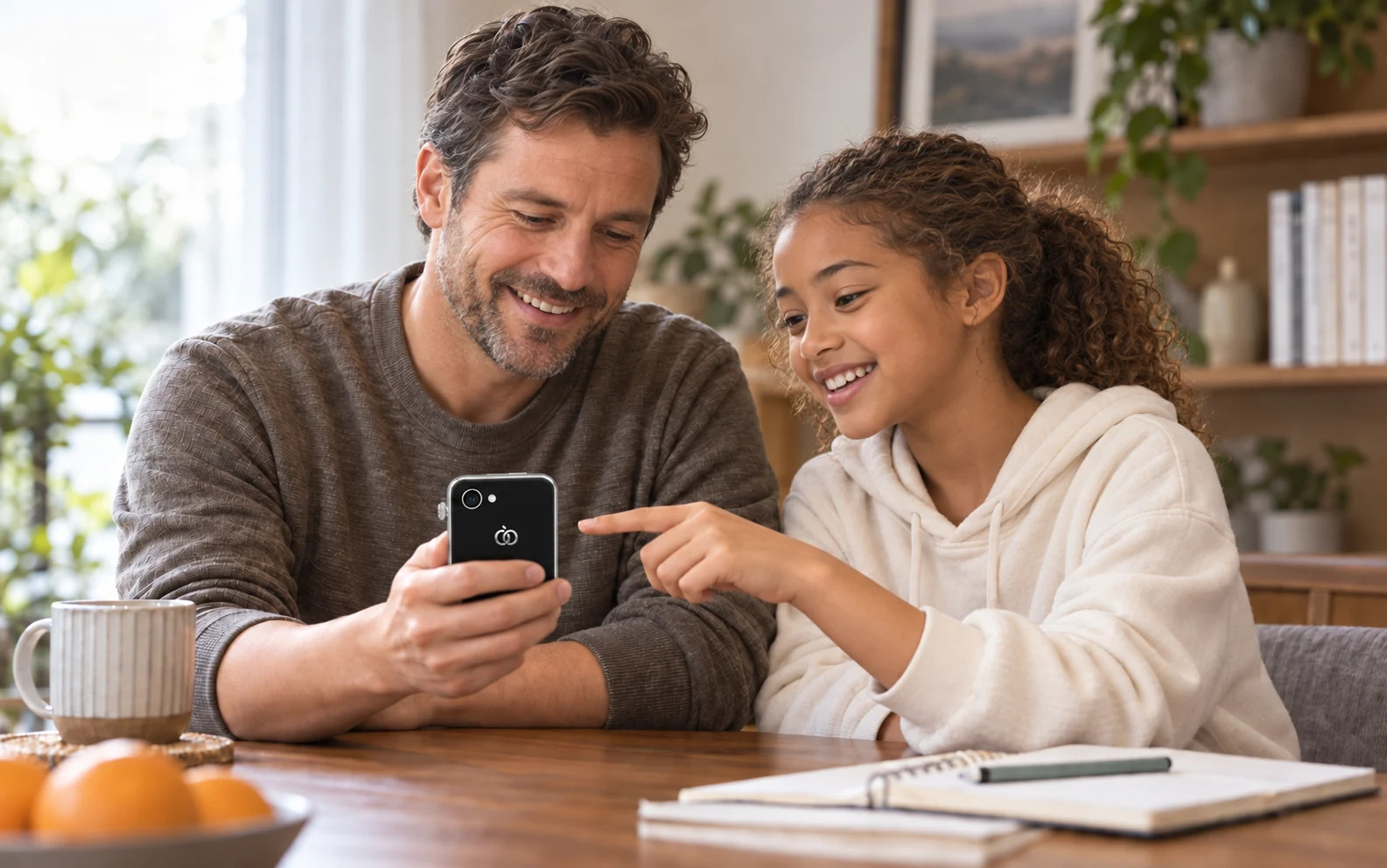 A parent and child using Pocket AI Pro together, an illustrative family-support scene